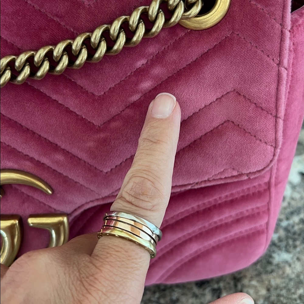 Gucci Fuchsia Velvet GG Marmont Bag - Picture 7 of 15